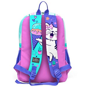Coral High Kids Turkuaz Pembe Dondurmalı Kedi Desenli Okul Sırt Çantası 23751