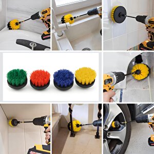 Çanak Tip Renkli Matkap Uyumlu Çok Amaçlı Temizlik 4'lü Fırça Seti  Araç, Banyo, Derz, Jant, Fayans