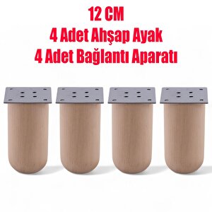 Doğal Ahşap 12 Cm Silindir Ayak Set Mobilya Koltuk Kanepe Sehpa Masa Ayağı Ayakları 4 Adet