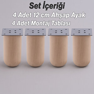 Doğal Ahşap 12 Cm Silindir Ayak Set Mobilya Koltuk Kanepe Sehpa Masa Ayağı Ayakları 4 Adet