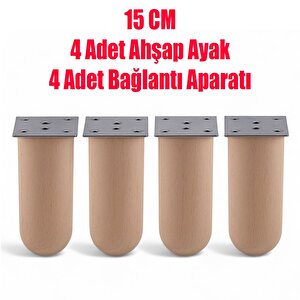 Doğal Ahşap 15 Cm Silindir Ayak Set Mobilya Koltuk Kanepe Sehpa Masa Ayağı Ayakları 4 Adet