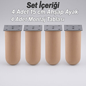Doğal Ahşap 15 Cm Silindir Ayak Set Mobilya Koltuk Kanepe Sehpa Masa Ayağı Ayakları 4 Adet
