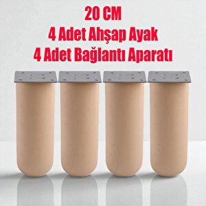 Doğal Ahşap Silindir Ayak 20 Cm Set Mobilya Koltuk Kanepe Sehpa Masa Ayağı Ayakları 4 Adet