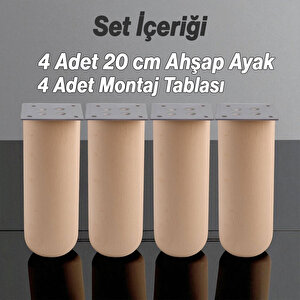 Doğal Ahşap Silindir Ayak 20 Cm Set Mobilya Koltuk Kanepe Sehpa Masa Ayağı Ayakları 4 Adet