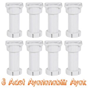 Mobilya Baza Mutfak Dolap Masa Puf Sehpa Tv Ünitesi Ayağı Ayarlanabilir 10 Cm Beyaz Ayak (8 Adet)