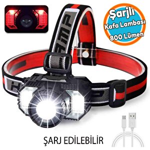 Kafa Lambası Şarjlı Type-c Şarj Beyaz Işık Kırmızı Sos Işık Su Geçirmez 1800 Mah 800 Lümen