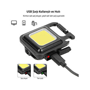 Mini Led El Feneri Anahtarlık Tipi Mıknatıslı Taşınabilir Kamp Lambası Şişe Açacağı 350 Lümen 2 Watt
