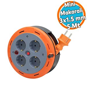 Mini Kutulu Makaralı Seyyar 3x1.0 Mm Cca Monofaze Plastik Uzatma Kablosu 4 Priz Ttr Kablo 5 Metre