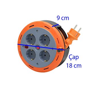 Mini Kutulu Makaralı Seyyar 3x1.0 Mm Cca Monofaze Plastik Uzatma Kablosu 4 Priz Ttr Kablo 5 Metre