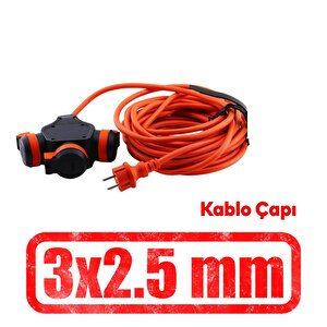 Seyyar Topraklı 3'lü Grup Priz Fiş 20 Metre Cca Kablo Uzatma Kablosu 3x2.5 Mm Monofaze Çoğaltıcı