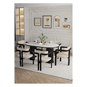 Calina Bohem Ayak 6'lı Tokyo Metal Demonte Sandalye 80x160 Masa Sandalye Takımı Beyaz