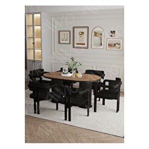 Bohem Ayak 6'lı Tokyo Metal Demonte Sandalye 80x160 Masa Sandalye Takımı Akçaağaç