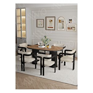 Calina Bohem Ayak 6'lı Tokyo Metal Demonte Sandalye 80x160 Masa Sandalye Takımı Akçaağaç