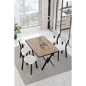 Carla Elma Sandalye 80x120 Yemek Masası Mutfak Masası 4 Kişilik Masa Sandalye Takım Akçaağaç