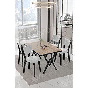 Carla Elma Sandalye 80x120 Yemek Masası Mutfak Masası 4 Kişilik Masa Sandalye Takım Akçaağaç