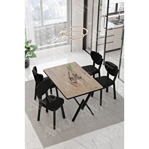 Vanensi  Elma Sandalye 80x120 Yemek Masası Mutfak Masası 4 Kişilik Masa Sandalye Takım Akçaağaç