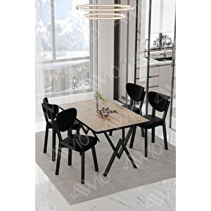Vanensi  Elma Sandalye 80x120 Yemek Masası Mutfak Masası 4 Kişilik Masa Sandalye Takım Akçaağaç