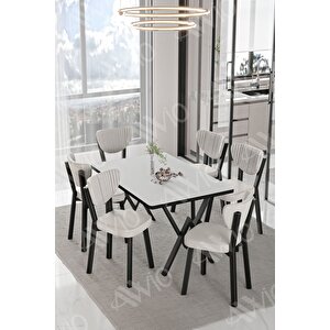Dora  Elma Sandalye 80x140 Yemek Masası Mutfak Masası 6 Kişilik Masa Sandalye Takım Beyaz
