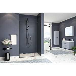 Castilla Temperli 6 Mm Boy Menteşeli Ön Cephe Duşakabin Siyah Profil Şeffaf Cam 81 cm