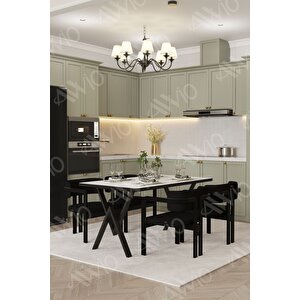 Via Tokyo Bohem Ayak Sandalye 80x120 Yemek Masası Mutfak Masası 4 Kişilik Beyaz