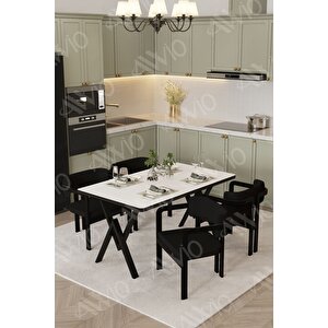 Via Tokyo Bohem Ayak Sandalye 80x120 Yemek Masası Mutfak Masası 4 Kişilik Beyaz