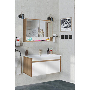 Serena Ea 100 Cm, Seramik Lavabolu Banyo Dolabı Seti, Mdf