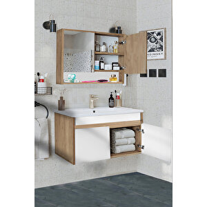 Serena Ea 100 Cm, Seramik Lavabolu Banyo Dolabı Seti, Mdf