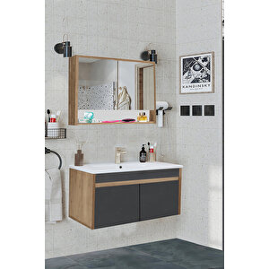 Serena Ea 100 Cm, Seramik Lavabolu Banyo Dolabı Seti, Mdf,