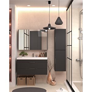 Lotus 100 Cm Banyo Dolabı Seti Boy Dolaplı Lavabo Dahil Antrasit Çekmeceli Komple Mdf