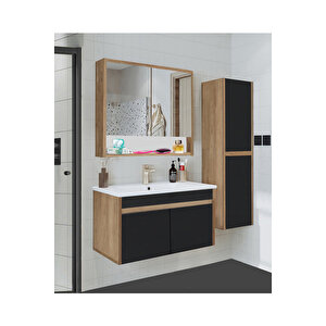 Serena Ea 100 Cm Seramik Lavabolu Banyo Dolabı Seti, Boy Dolaplı, Mdf, 100+35 Cm,