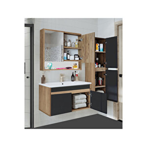 Serena Ea 100 Cm Seramik Lavabolu Banyo Dolabı Seti, Boy Dolaplı, Mdf, 100+35 Cm,