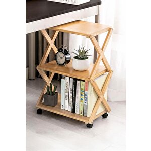 Bambu 3 Raflı Tekerlekli Sehpa Düzenleyici Raf Çok Amaçlı Organizer Db-0023