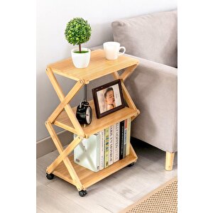 Bambu 3 Raflı Tekerlekli Sehpa Düzenleyici Raf Çok Amaçlı Organizer Db-0023