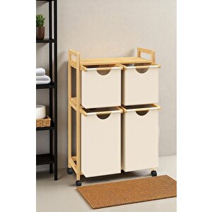 Bambu 4 Bölmeli Kirli Sepetli Çamaşır Sepeti Raflı Banyo düzenleyici Db-0018