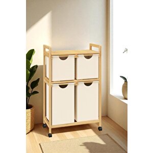 Bambu 4 Bölmeli Kirli Sepetli Çamaşır Sepeti Raflı Banyo düzenleyici Db-0018