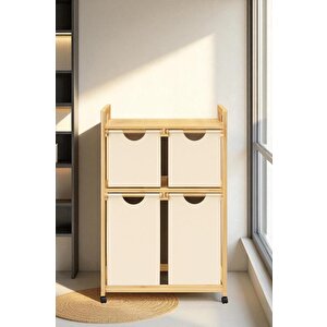 Bambu 4 Bölmeli Kirli Sepetli Çamaşır Sepeti Raflı Banyo düzenleyici Db-0018