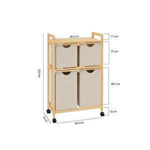 Bambu 4 Bölmeli Kirli Sepetli Çamaşır Sepeti Raflı Banyo düzenleyici Db-0018