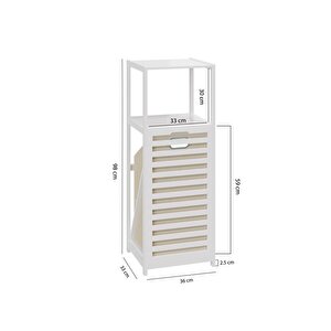 Digithome Bambu Beyaz Mat Lake Kirli Sepetli 2 Raflı Banyo Düzenleyici Çamaşır Sepeti Db-0020
