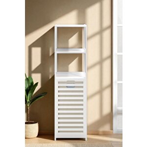 Bambu Beyaz Mat Lake Kirli Sepetli 3 Raflı Banyo Düzenleyici Çamaşır Sepeti Db-0019