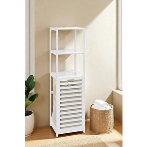 Bambu Beyaz Mat Lake Kirli Sepetli 3 Raflı Banyo Düzenleyici Çamaşır Sepeti Db-0019