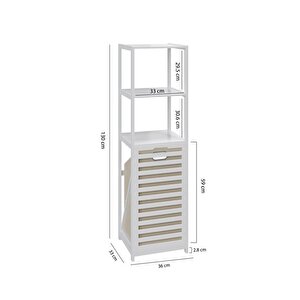 Digithome Bambu Beyaz Mat Lake Kirli Sepetli 3 Raflı Banyo Düzenleyici Çamaşır Sepeti Db-0019