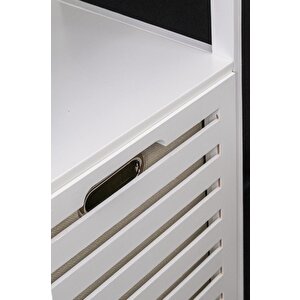 Digithome Bambu Beyaz Mat Lake Kirli Sepetli 3 Raflı Banyo Düzenleyici Çamaşır Sepeti Db-0019