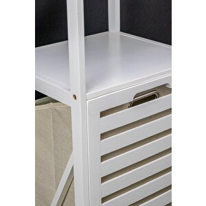 Digithome Bambu Beyaz Mat Lake Kirli Sepetli 3 Raflı Banyo Düzenleyici Çamaşır Sepeti Db-0019
