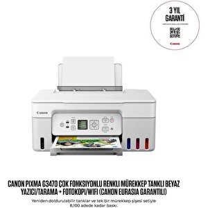 Pixma G3470 A4 Yazıcı/tarayıcı/fotokopi/wifi Renkli Tanklı Yazıcı - Beyaz