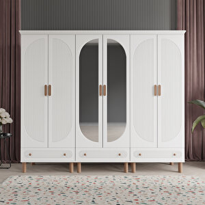 Beenal Furkan 6 Kapaklı Gardırop Bohem Dolap 240cm Beyaz - Beyaz