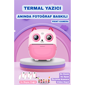 Çocuk Fotoğraf Makinesi Dijital Hd Video Kamera Anlık Termal Resim Kağıt Baskılı Yazıcı Pembe