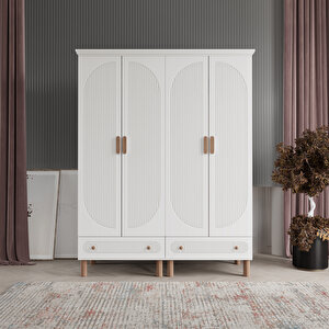 Beenal Furkan 4 Kapaklı Gardırop Bohem Dolap 160cm Beyaz - Beyaz Beyaz/Beyaz