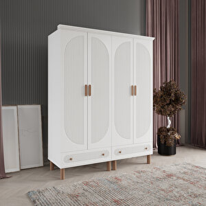 Beenal Furkan 4 Kapaklı Gardırop Bohem Dolap 160cm Beyaz - Beyaz Beyaz/Beyaz