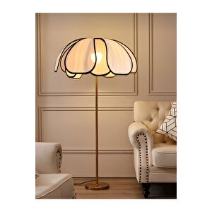 Boheme Modern Tasarım Palm Burenze Dekoratif Lambader Eskitme Gold Gövde Ekru Kumaş Abajur