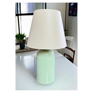 Modern Lazzo Abajur Mint Green Krem Abajur E-27 Duy Metal Gövde Şık Görsellik Katar